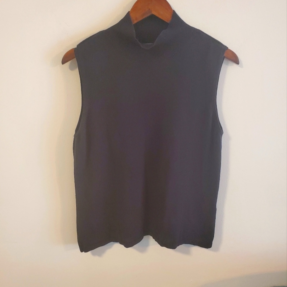 Talbots tank top mock neck black Size XL silk wool Cashmere blend neutral